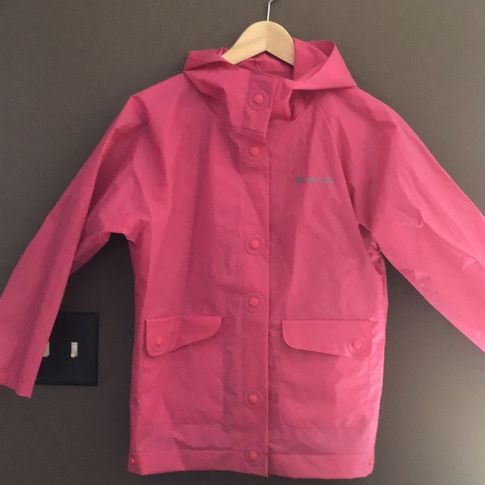 Pink Columbia children’s rain jacket and pants